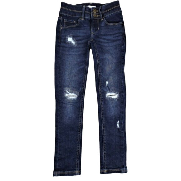 Girls Jeans Distressed Patches Dark Blue Wash size 7    JH1004 - Picture 1 of 3